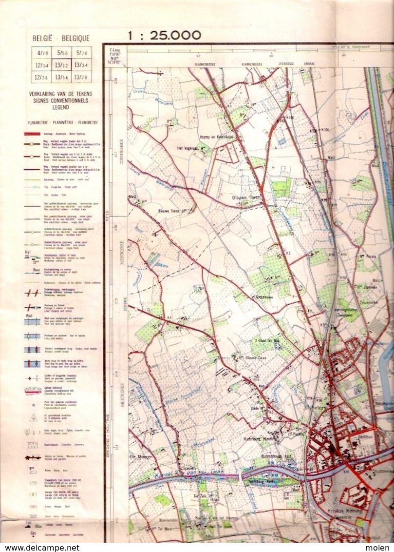 STAFKAART 1/25.000 BRUGGE MOERKERKE Meting 1960 DAMME KOOLKERKE SIJSELE ASSEBROEK SINT-KRUIS ST-MICHIELS ST-ANDRIES S452 - Brugge