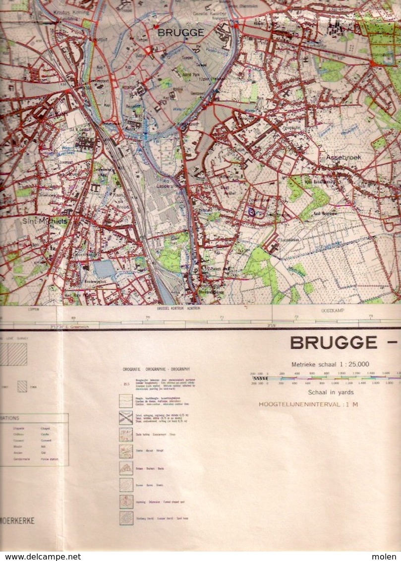 STAFKAART 1/25.000 BRUGGE MOERKERKE Meting 1960 DAMME KOOLKERKE SIJSELE ASSEBROEK SINT-KRUIS ST-MICHIELS ST-ANDRIES S452