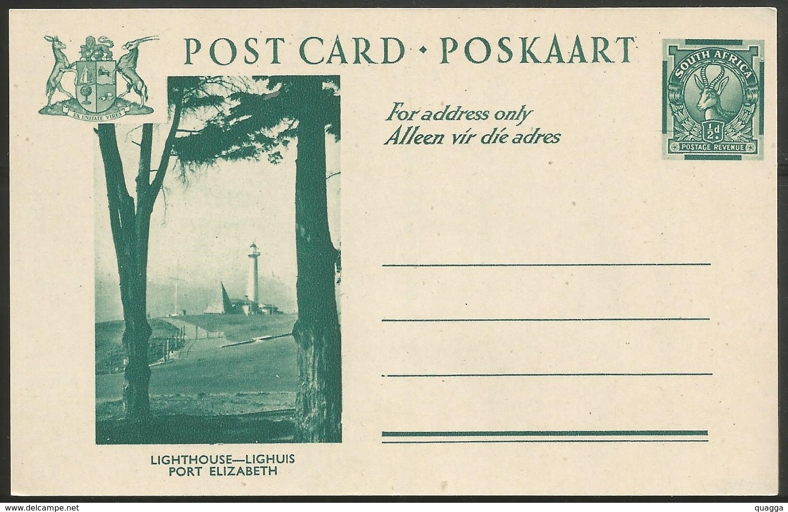 South Africa 1941. ½d Springbok. Quik P25 Lighthouse, PE Cape. Postcard. - Covers & Documents