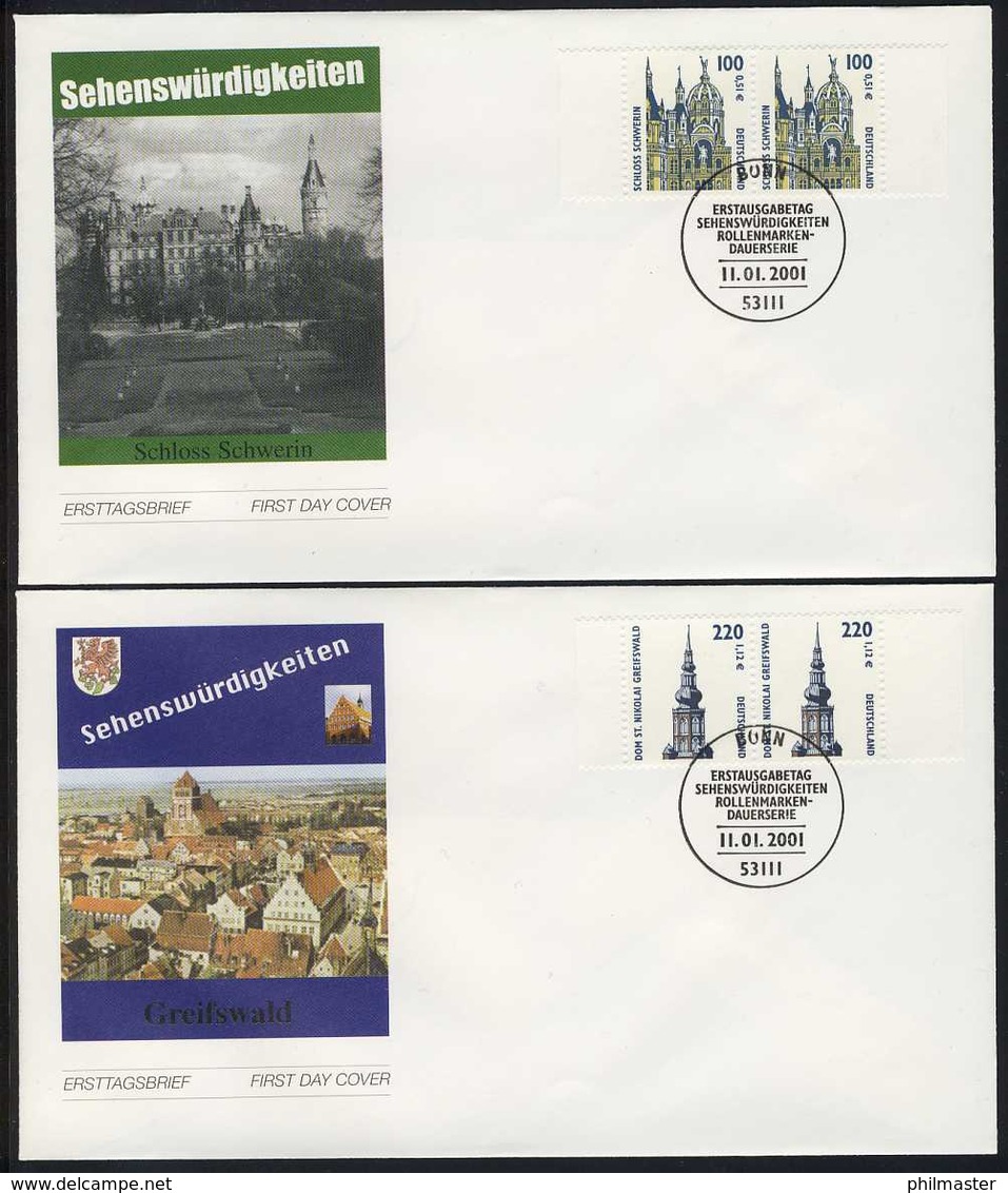 2156-2157 SWK Schwerin Und Greifswald 2001, Paare Je Auf FDC, ESSt Bonn - Sonstige & Ohne Zuordnung