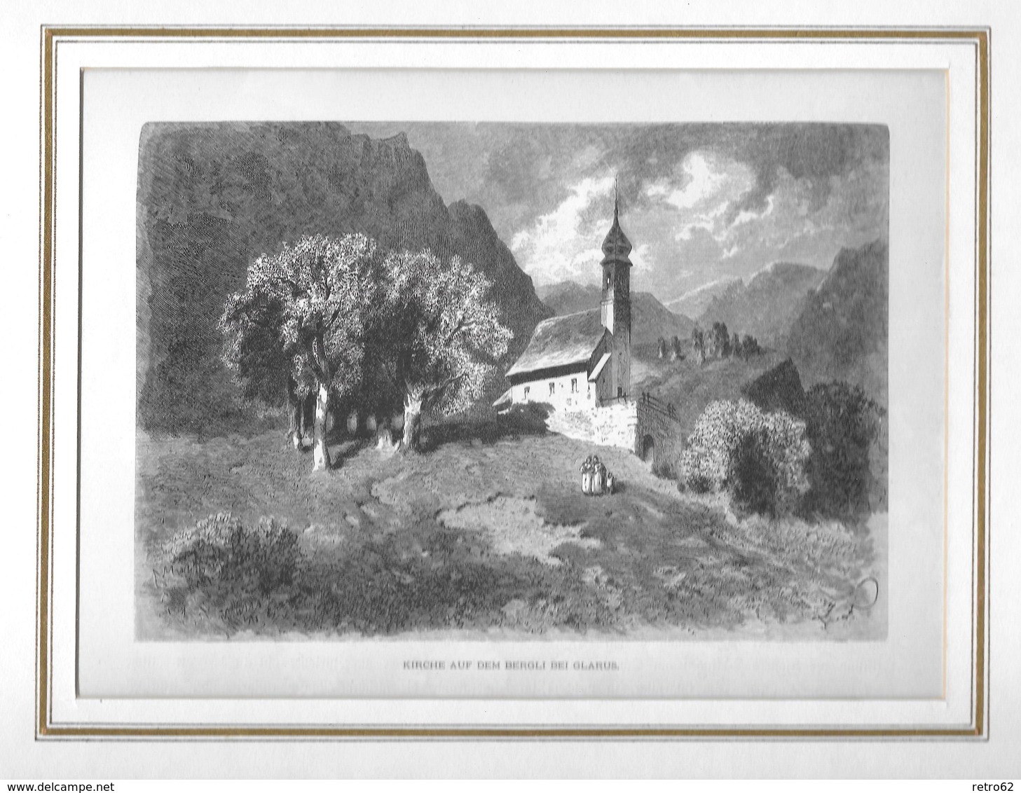 1883 KIRCHE AUF DEM BERGLI BEI GLARUS → Holzstich 185 X 128 Mm - Estampes & Gravures