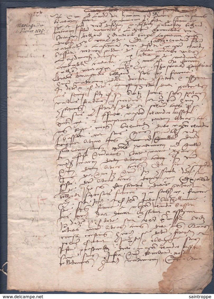 Manuscrit De 1515.Très Belle Calligraphie à Déchiffrer.Contrat De Mariage.Généalogie Mr. Bollioud. - Manuscrits
