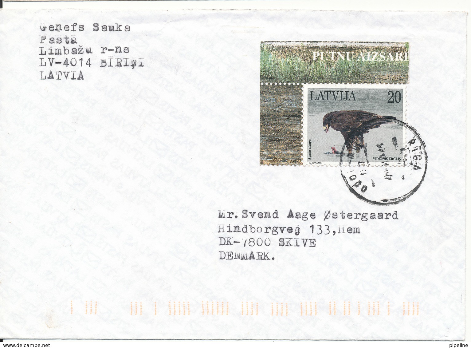 Latvia Cover Sent To Denmark Riga 1997 Single Franked BIRD - Latvia