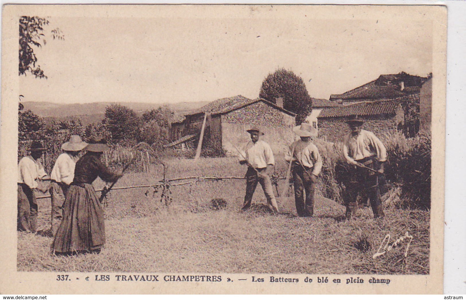 Cpa -agri-camp- Travaux Champetres - Batteurs De Blé -animée- Battage Au Fleau -edi Margerit ( Le Puy) N°337 - Cultures