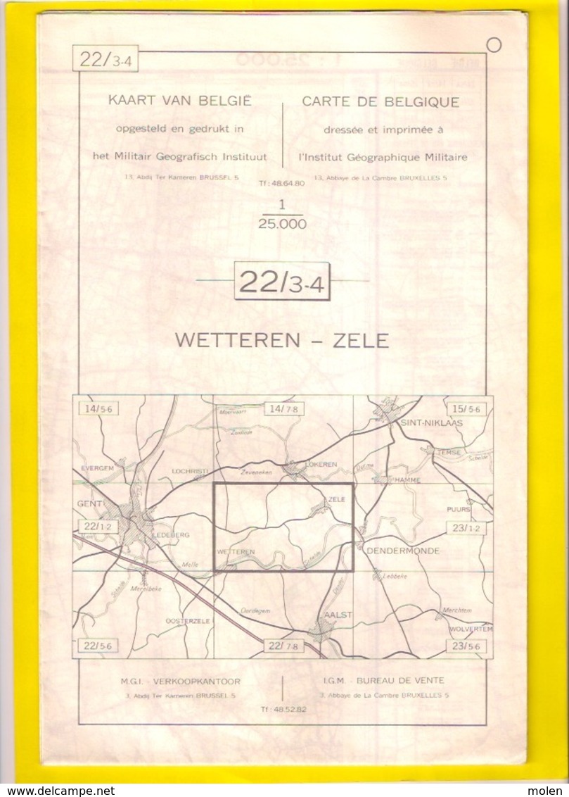 STAFKAART 1/25.000 WETTEREN ZELE Meting 1965 BEERVELDE OVERMERE KALKEN SCHELLEBELLE BERLARE WICHELEN UITBERGEN S454 - Wetteren