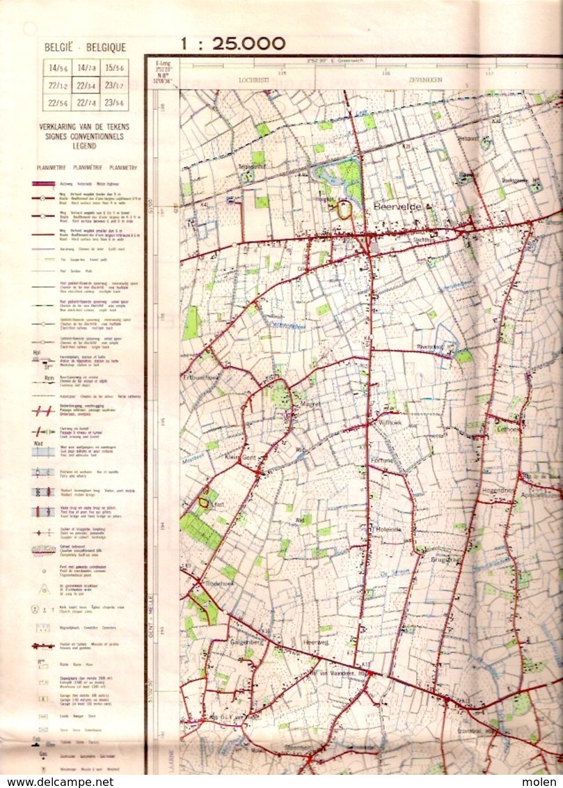 STAFKAART 1/25.000 WETTEREN ZELE Meting 1965 BEERVELDE OVERMERE KALKEN SCHELLEBELLE BERLARE WICHELEN UITBERGEN S454 - Wetteren