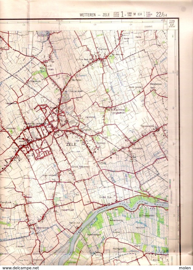 STAFKAART 1/25.000 WETTEREN ZELE Meting 1965 BEERVELDE OVERMERE KALKEN SCHELLEBELLE BERLARE WICHELEN UITBERGEN S454