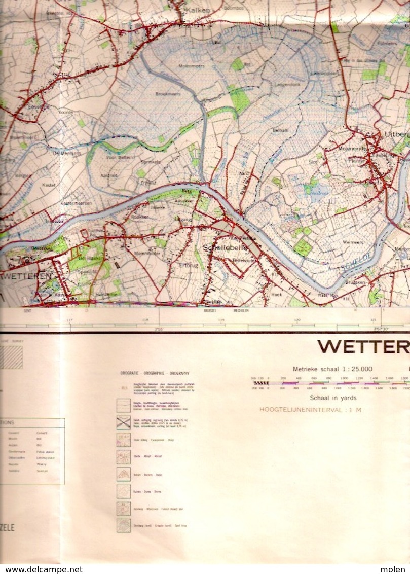 STAFKAART 1/25.000 WETTEREN ZELE Meting 1965 BEERVELDE OVERMERE KALKEN SCHELLEBELLE BERLARE WICHELEN UITBERGEN S454