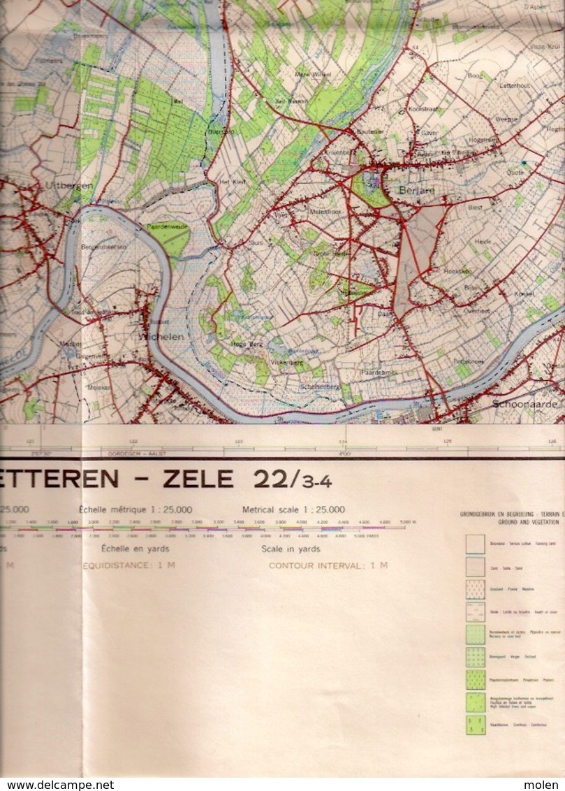 STAFKAART 1/25.000 WETTEREN ZELE Meting 1965 BEERVELDE OVERMERE KALKEN SCHELLEBELLE BERLARE WICHELEN UITBERGEN S454