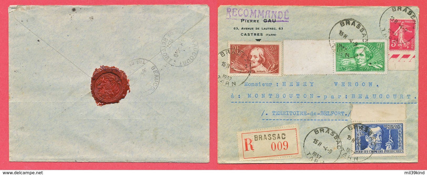 TIMBRE - FRANCE - Marcophilie - LETTRE RECOMMANDEE - 1937 - 1921-1960: Période Moderne