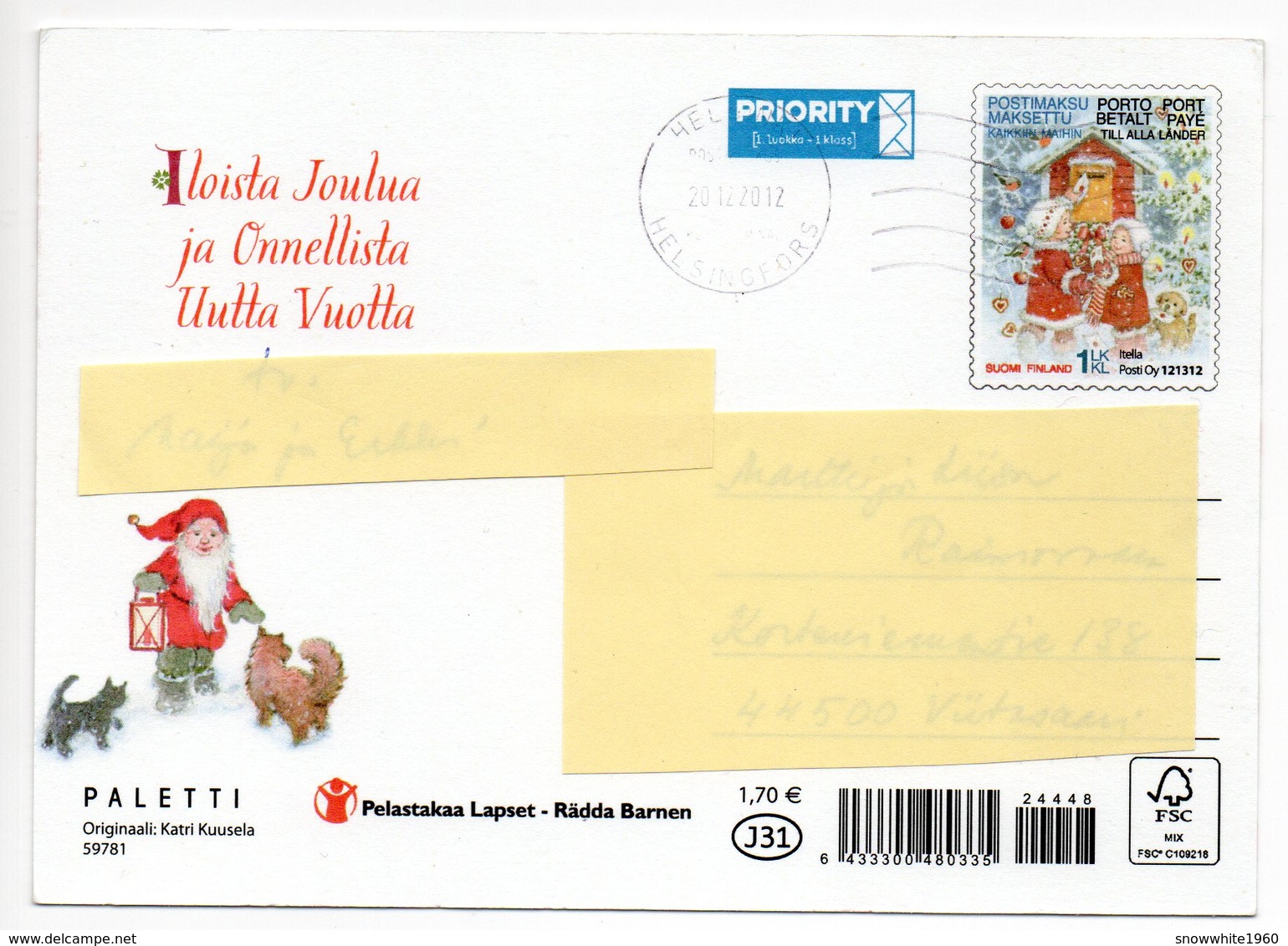 Postal Stationery SAVE THE CHILDREN  Finland - CHRISTMAS POSTCARD - GNOMES & BIRDS - BULLFINCHES - Postage Paid - Postwaardestukken