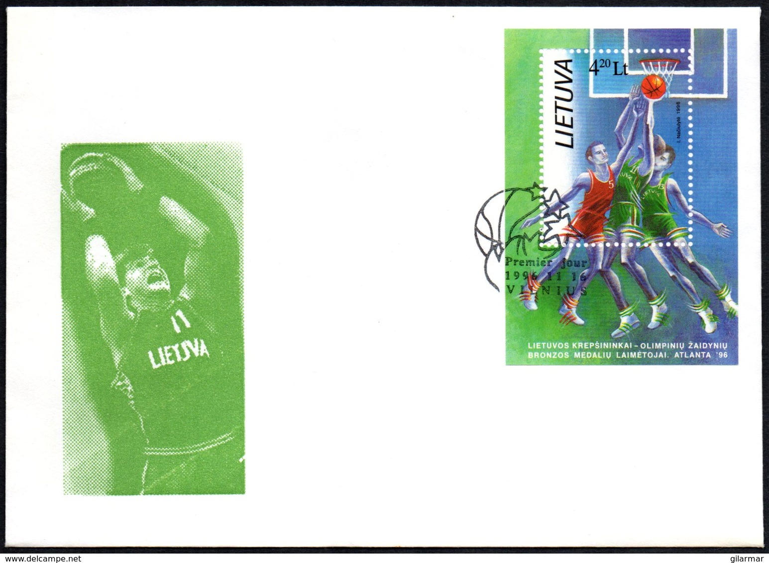 LITHUANIA VILNIUS 1996 - LITHUANIAN BASKETBALL BRONZE MEDAL AT ATLANTA '96 OLYMPIC GAMES - FDC - Pallacanestro