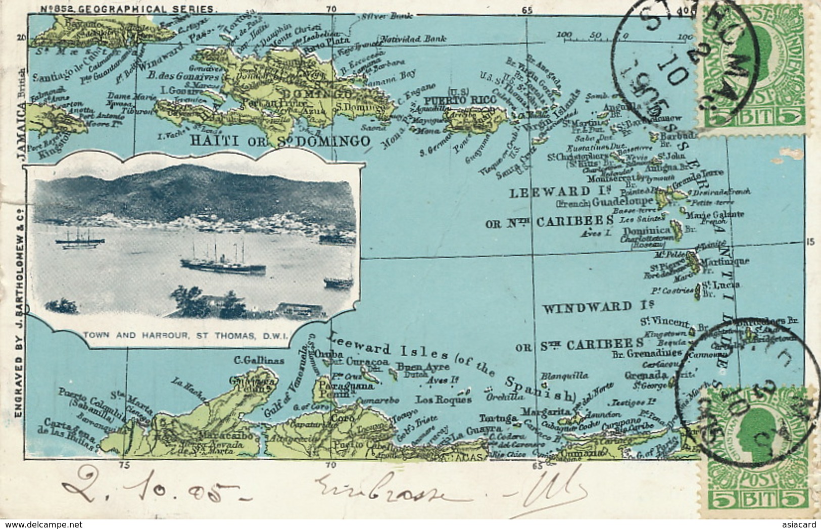 Danish West Indies St Thomas Map Of Carribean Island Used To Paris One Tear - Vierges (Iles), Amér.