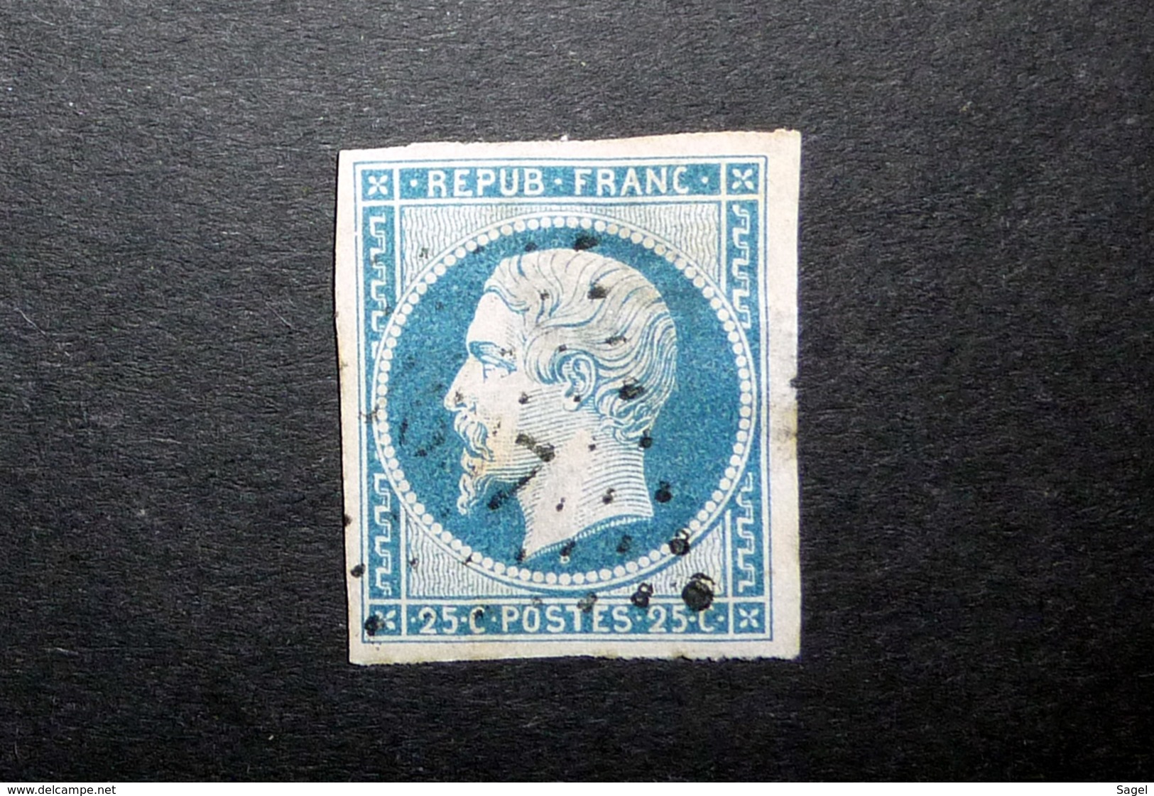 FRANCE 1852 N°10 OBL. LOSANGE PC 1637 (LOUIS-NAPOLÉON. PRÉSIDENCE. 25C BLEU. LÉGENDE REPUB FRANC. NON DENTELÉ. B SOUS LE - 1852 Louis-Napoleon