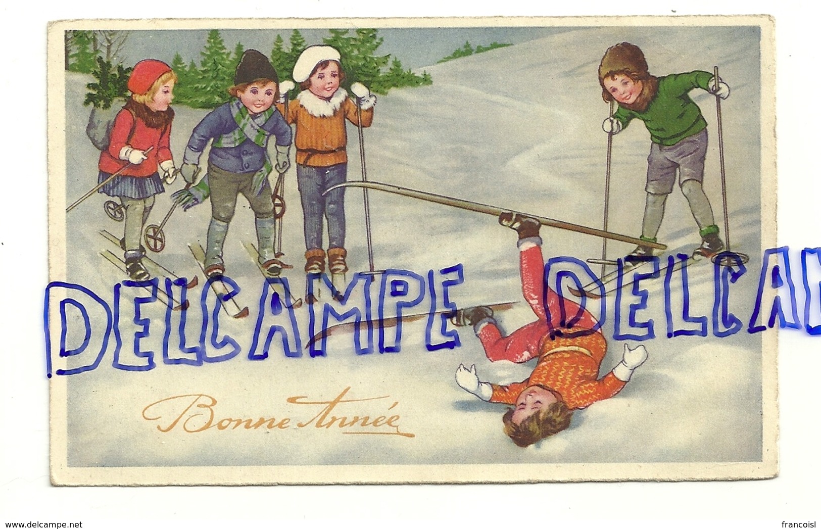 Bonne Année. Enfants à Skis, Chute - 1900-1949