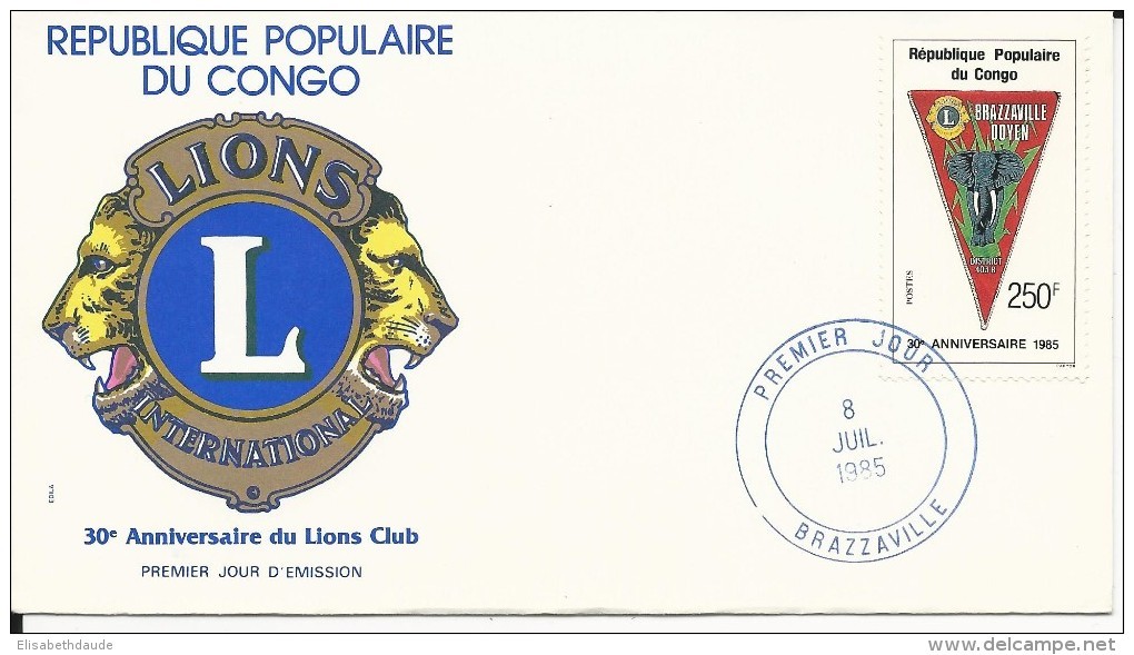 1985 - CONGO - ENVELOPPE FDC ANNIVERSAIRE Du LIONS CLUB INTERNATIONAL - FDC