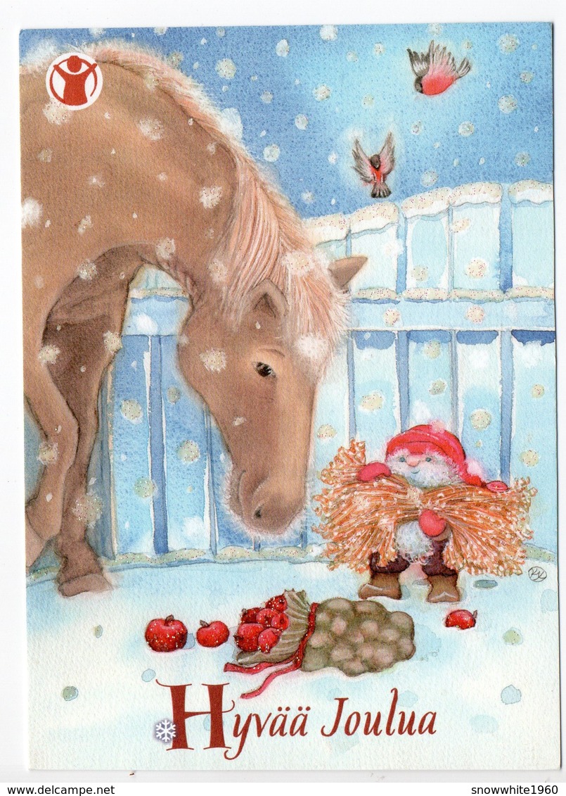 Postal Stationery SAVE THE CHILDREN  Finland - CHRISTMAS POSTCARD - GNOME & HORSE & BIRDS - BULLFINCHES - Postage Paid - Entiers Postaux