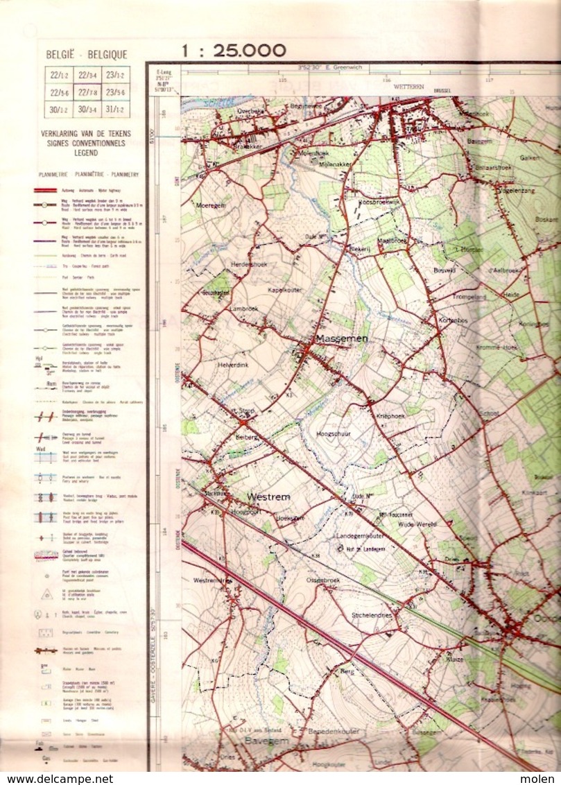 STAFKAART 1/25.000 OORDEGEM AALST Meting 1965 LEDE ERPE MERE BURST SERSKAMP WANZELE EREMBODEGEM GIJZEGEM BAMBRUGGE S455 - Aalst