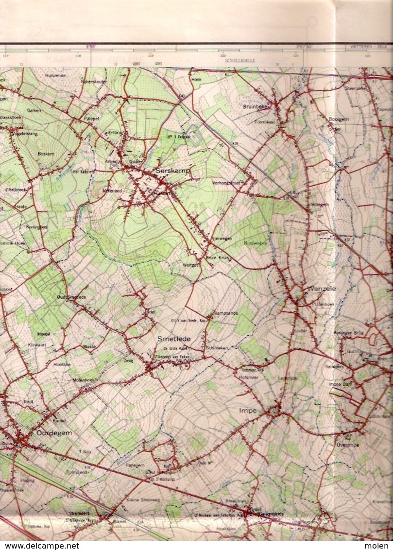 STAFKAART 1/25.000 OORDEGEM AALST Meting 1965 LEDE ERPE MERE BURST SERSKAMP WANZELE EREMBODEGEM GIJZEGEM BAMBRUGGE S455 - Aalst