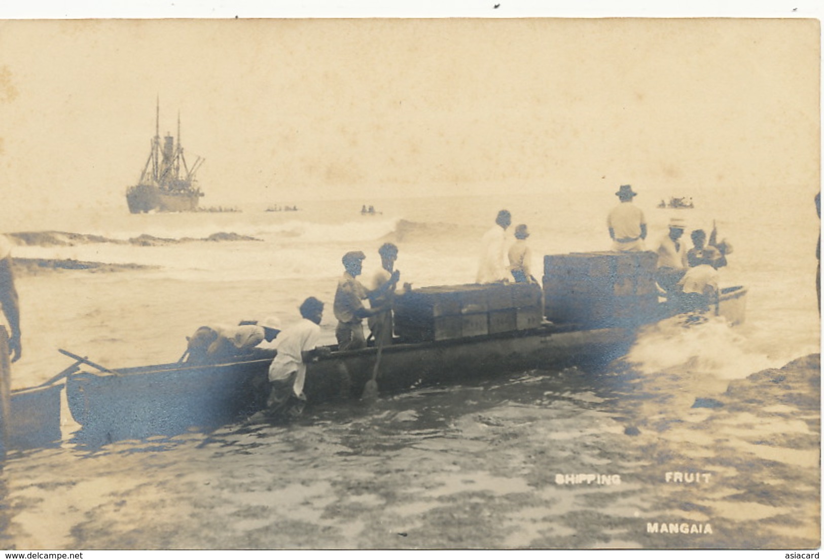 Real Photo Mangaia Cook Islands Shipping Fruit To Big Ship Sydney Hopkins Rarotonga - Cook-Inseln