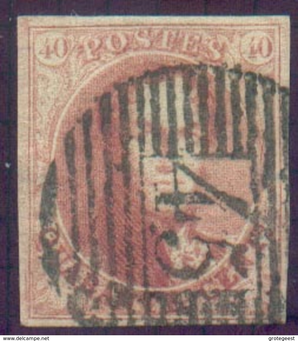 N°5 - Médaillon 40 Centimes Carmin-rose, TB Margé, Obl. P.45 GAND Centrale Et Nette. TTB    -13788 - 1849-1850 Medaglioni (3/5)