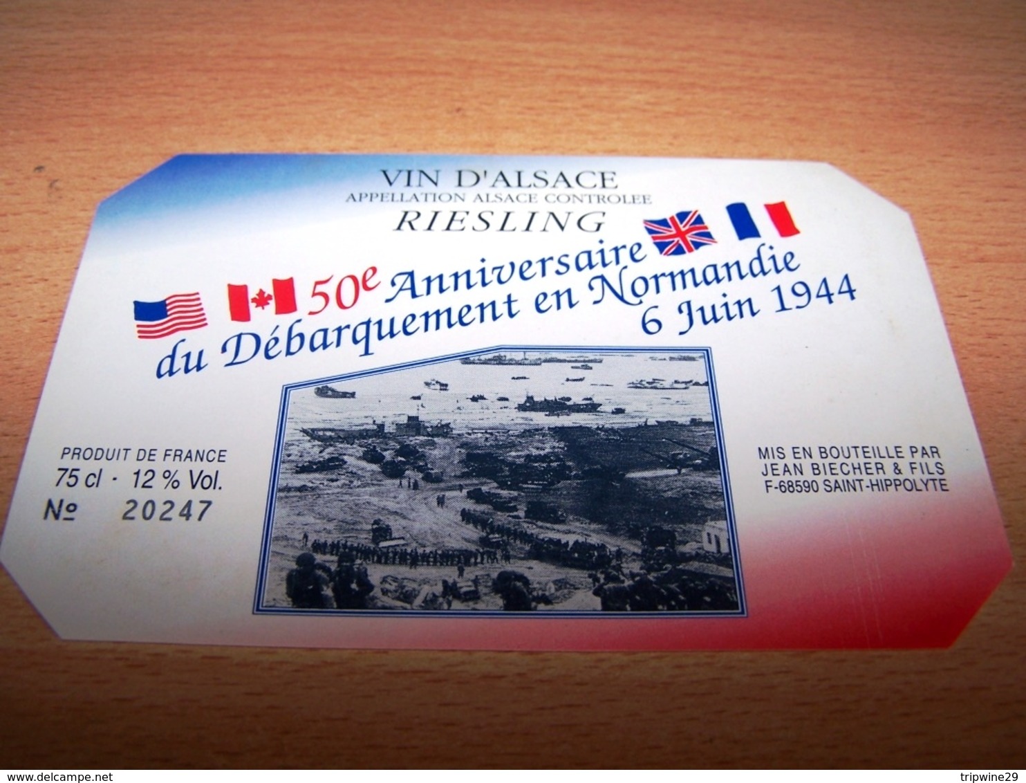 Etiquette Vin Wine Label Armée Militaire Debarquement Normandie Anniversaire Dday 6 Juin 1944 Riesling - Cinquantenaire De La Libération