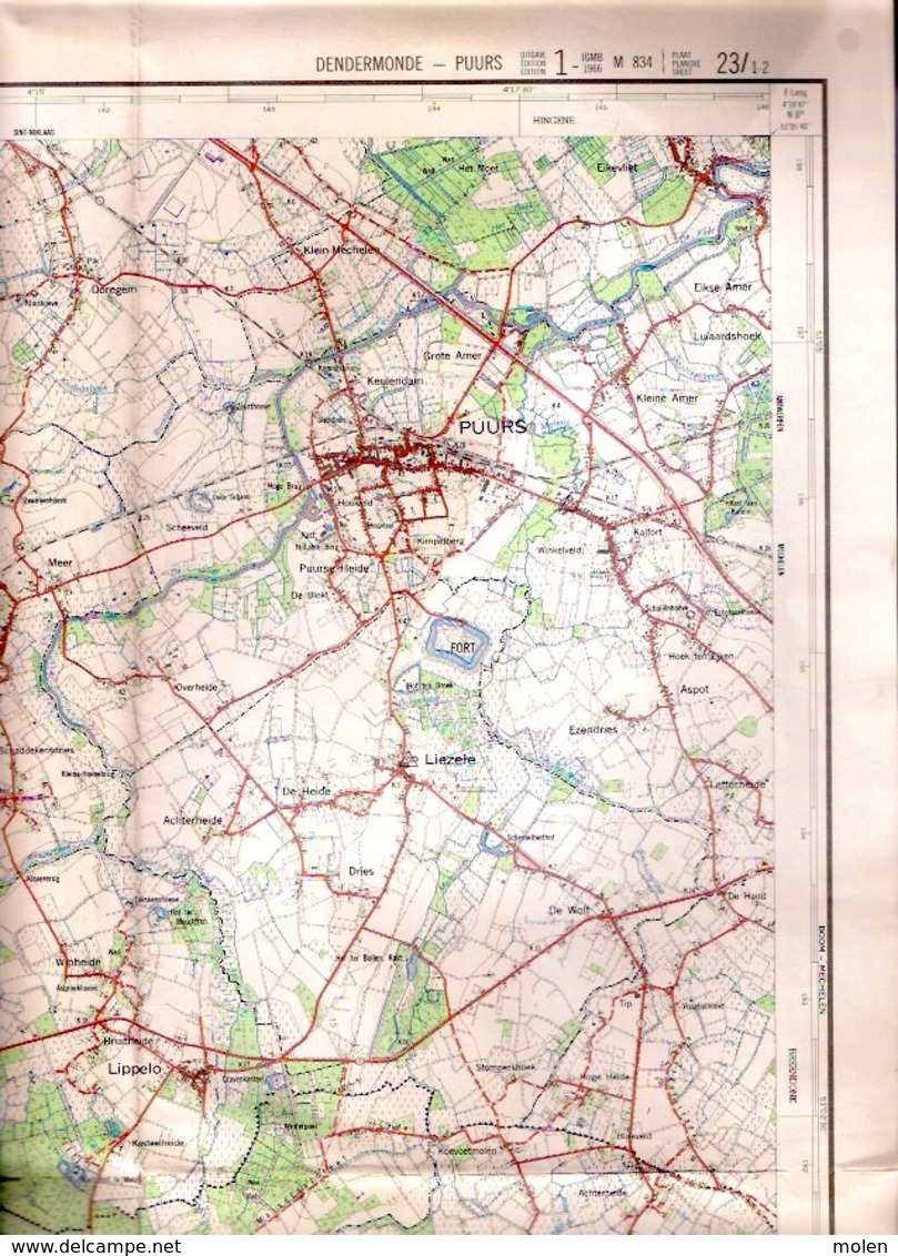 STAFKAART 1/25.000 DENDERMONDE PUURS Meting1960 SINT-AMANDS BUGGENHOUT MOERZEKE GREMBERGEN BAASRODE KASTEL MALDEREN S456