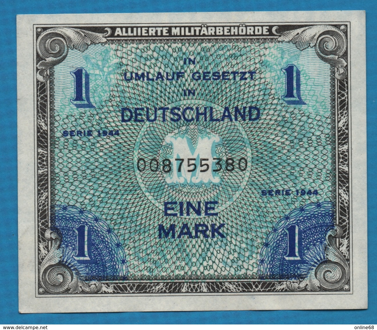 DEUTSCHLAND Alliierte Militärbehörde  	1 Mark	1944	Serie 008755380  P# 192a - 1 Mark