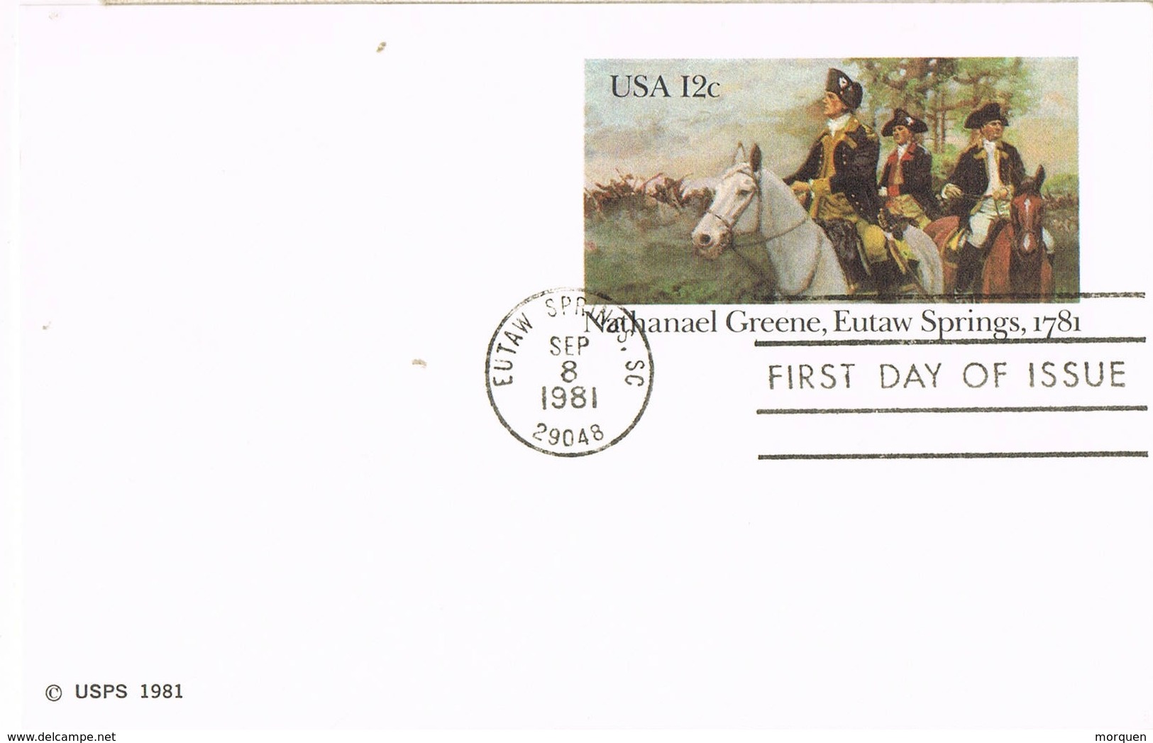 31536. Entero Postal EUTAW SPRINGS (SC) 1981. Nathanael GREENE, American War Revolution - 1961-80
