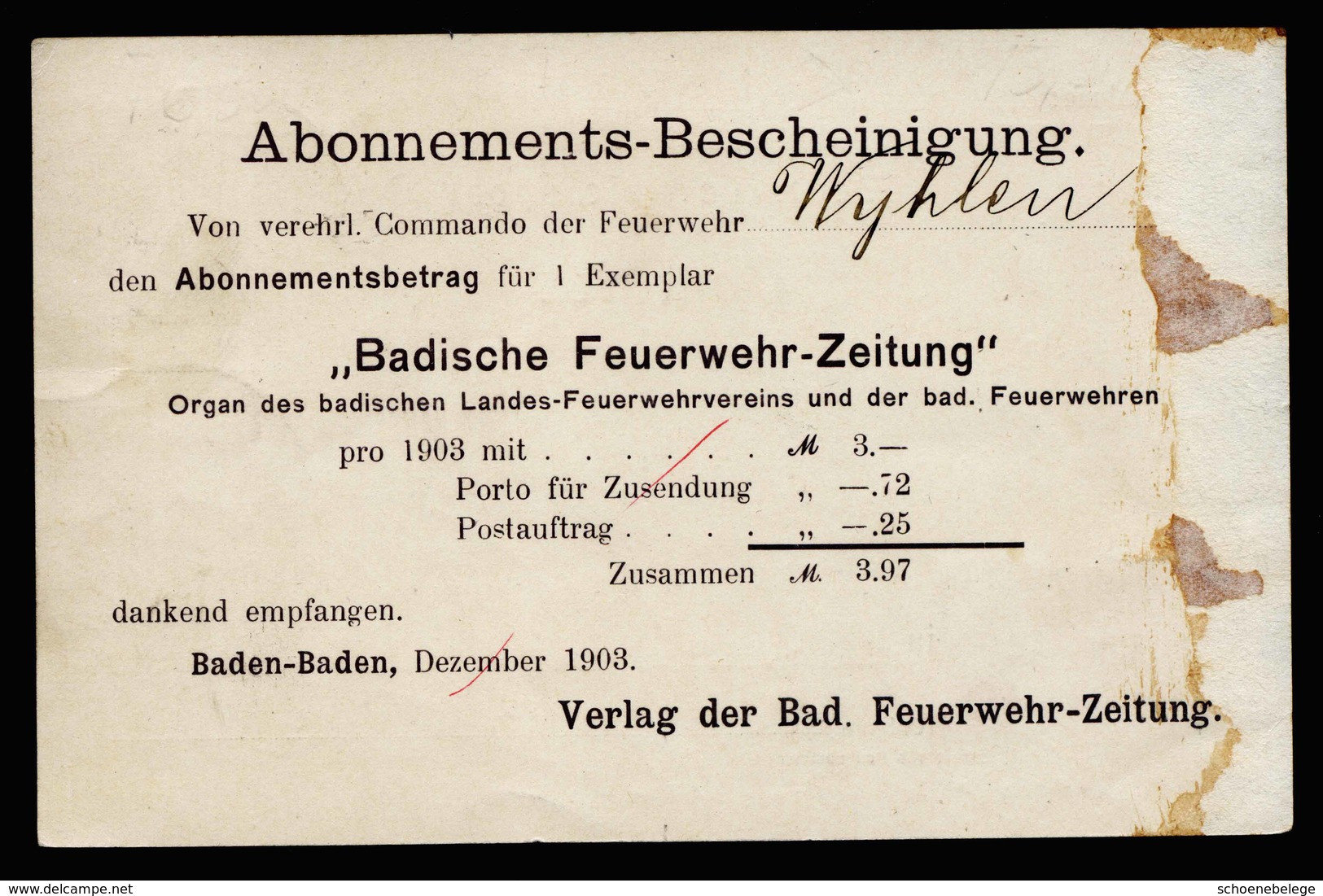 A5957) DR Nachnahmekarte Baden-Baden05.01.04 N. Wyhlen Feuerwehr-Zeitung - Covers & Documents