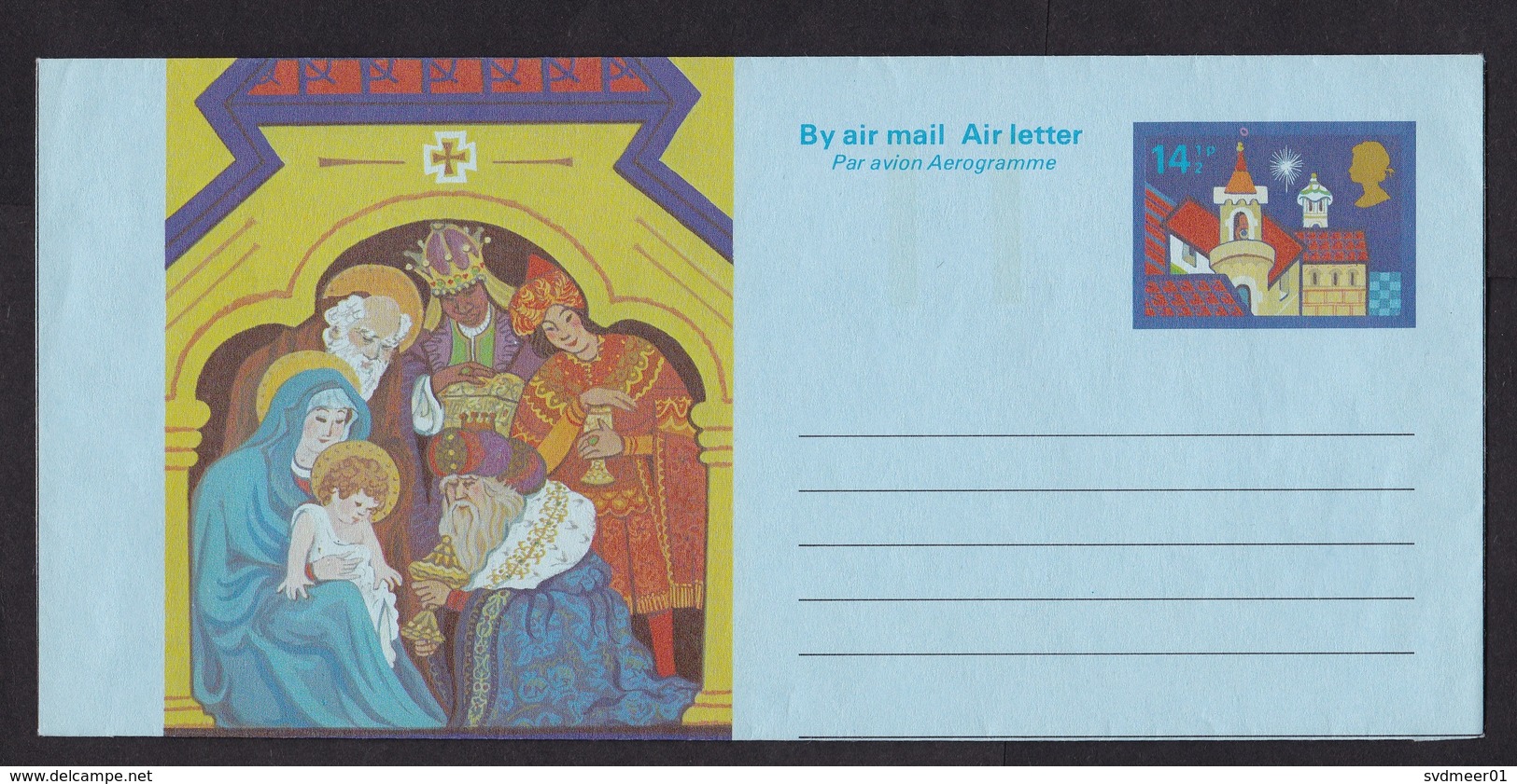 UK: Stationery Aerogramme, Unused, Christmas, Christ, Three Kings, Angel, Music, Air Letter (traces Of Use) - Brieven En Documenten