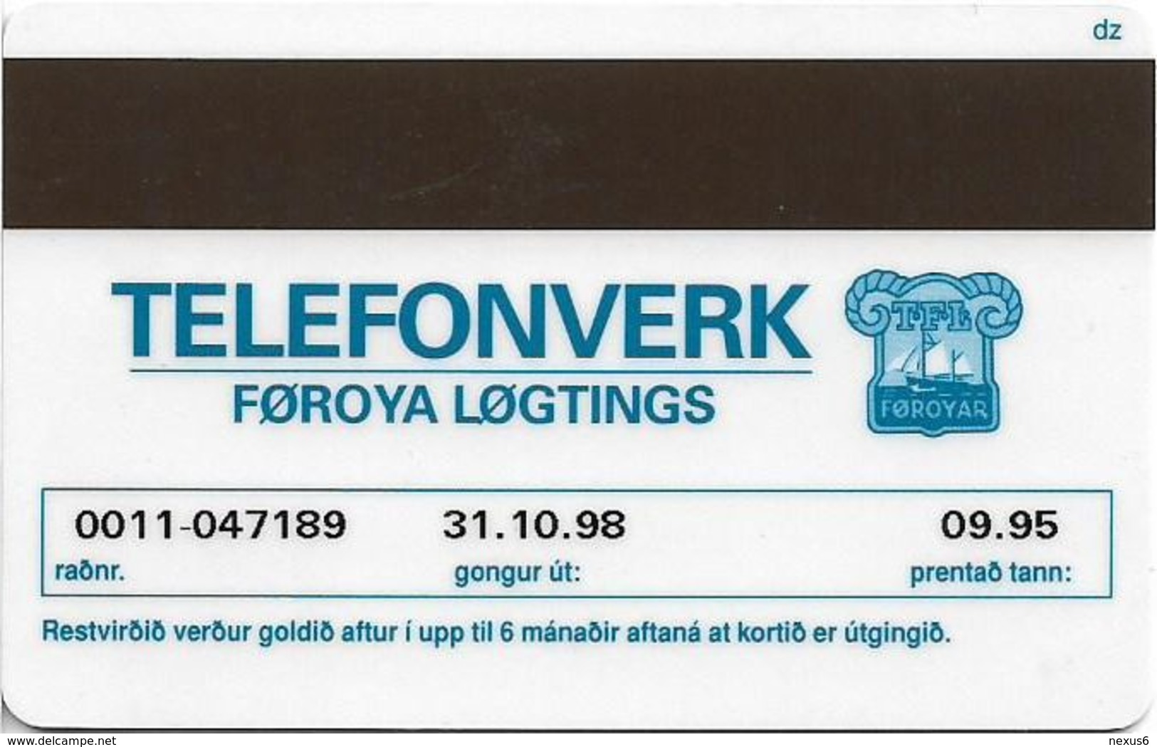 Faroe - Faroese Telecom (Magnetic) - Shiptype 'Seksæringur' - 20Kr. - 80.000ex, Used - Faeroër