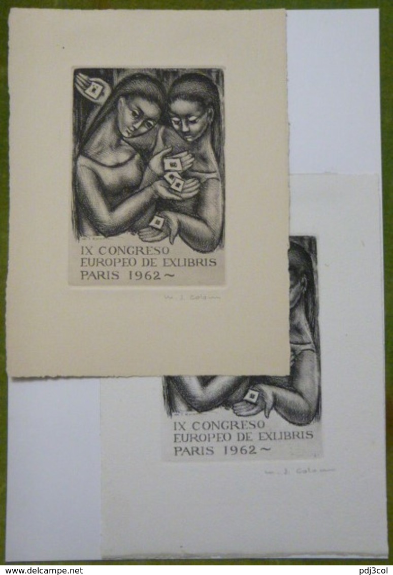 2 Ex-libris Illustrés Espagne XXème - IX CONGRESO EUROPEO DE EXLIBRIS - PARIS 1962 - Ex-libris