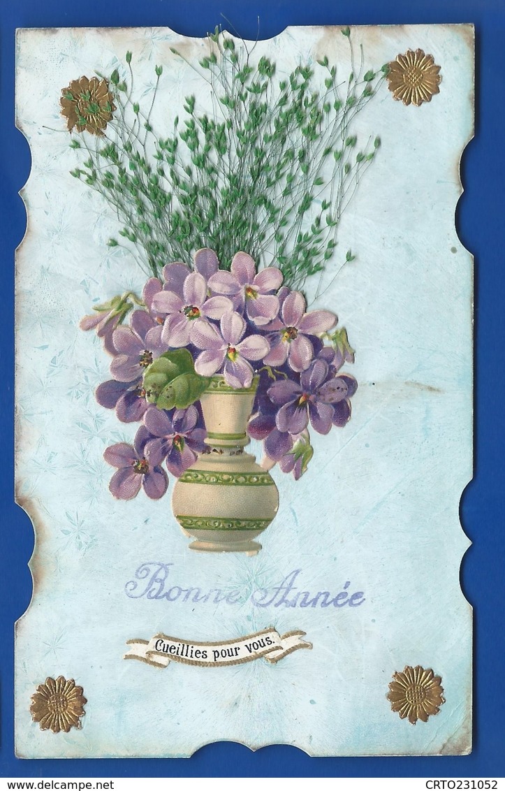 Carte Découpi    Vase Avec Des Fleurs   Bonne Année    écrite En 1907 - Neujahr