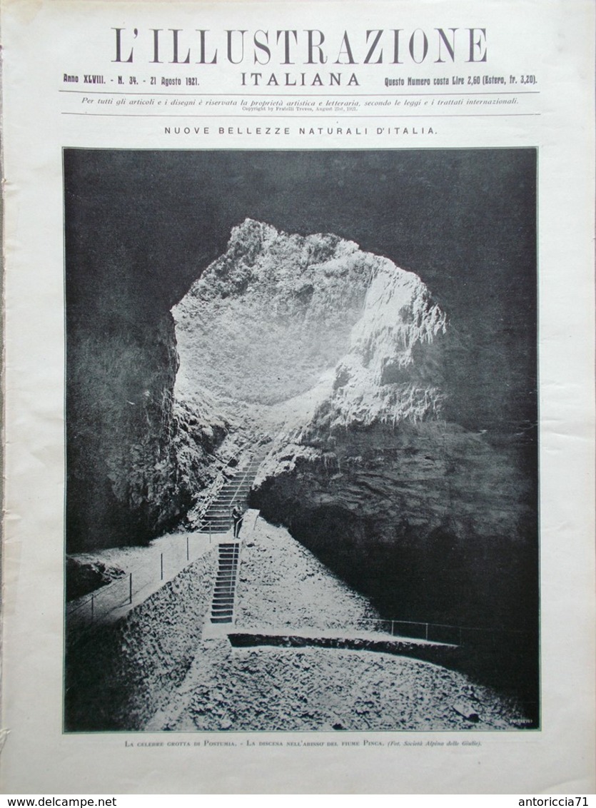L'Illustrazione Italiana 21 Agosto 1921 Grotte Di Postumia Isola Lagosta Genova - Altri & Non Classificati