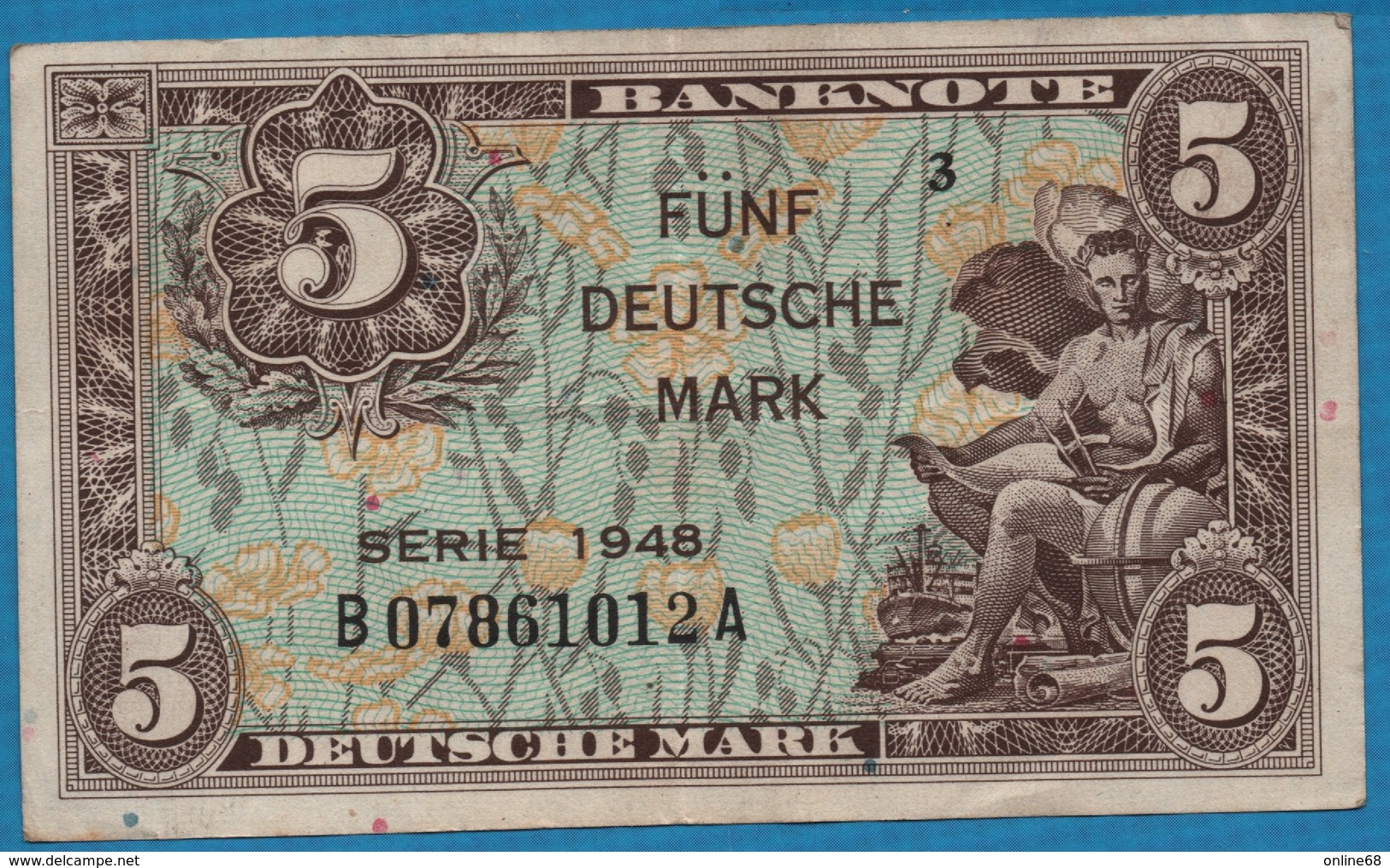 DEUTSCHLAND U.S. ARMY COMMAND 	5 Deutsche Mark	1948 Serie 3   B07861012A P# 4a - 5 Mark