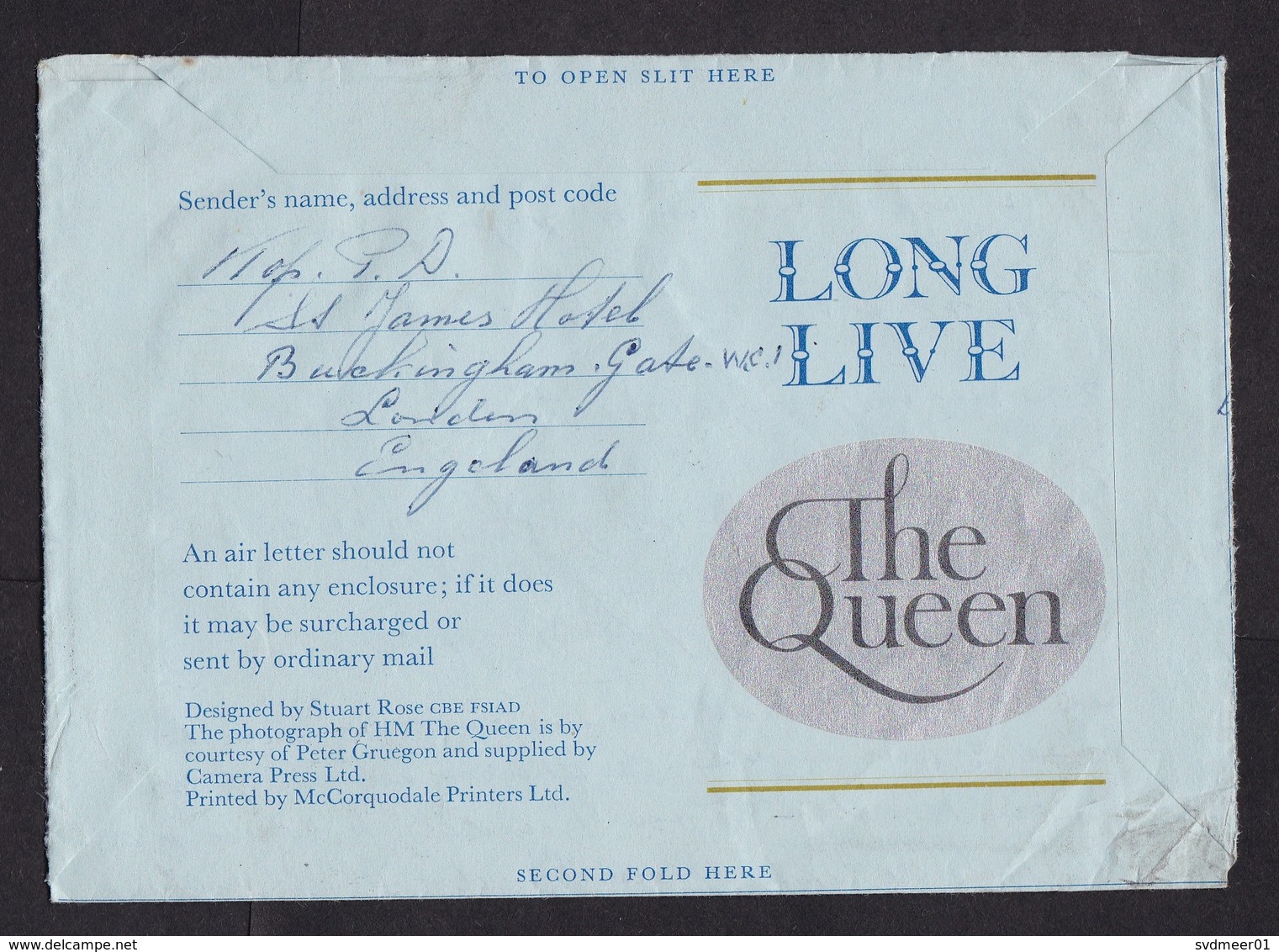 UK: Stationery Aerogramme To Netherlands, 1977, Silver Jubilee, Slogan Long Live The Queen, Air Letter (damaged) - Brieven En Documenten