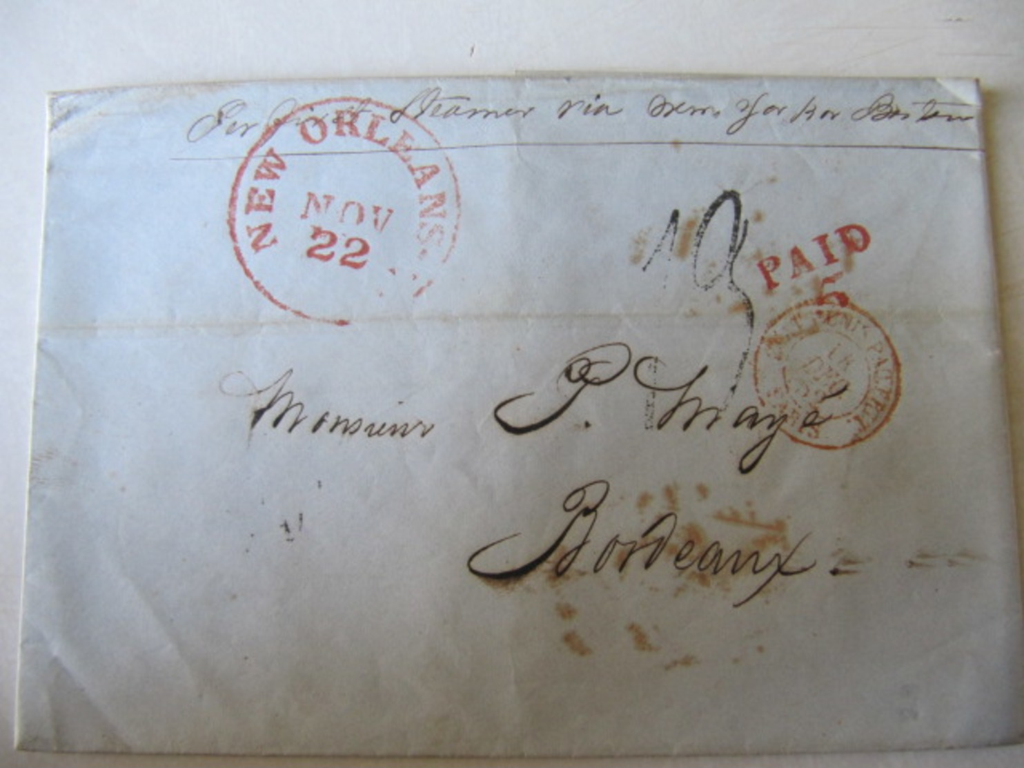 MARQUE POSTALE ,     LETTRE  NEW  ORLEANS  Vers  BORDEAUX     1822 - 1801-1848: Précurseurs XIX