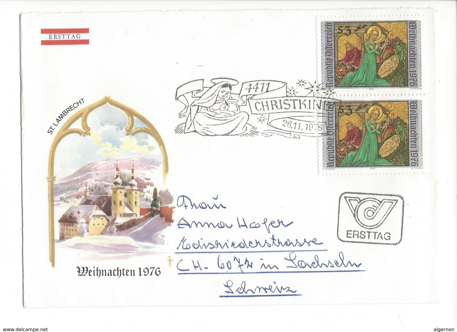 21625 - Christkindl 1976 Lettre Ersttag Pour Sachseln 26.11.1976 St.Lambrecht - Noël