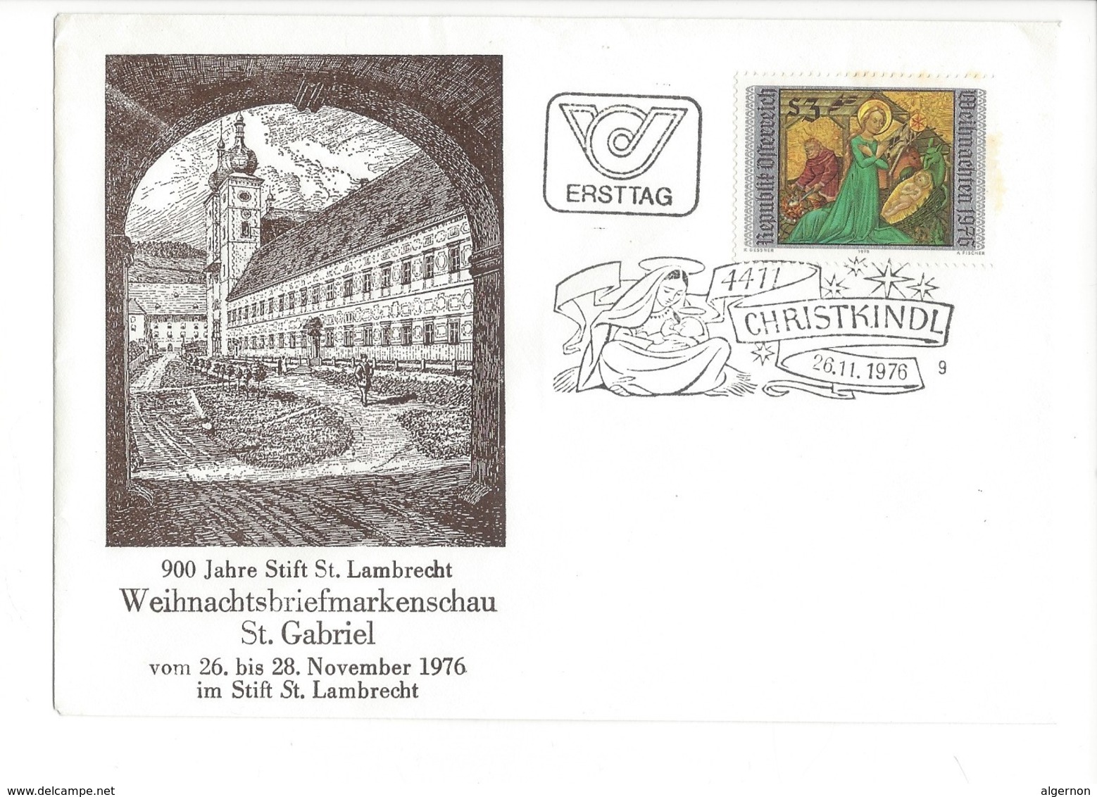 21626 - Christkindl 1976 Lettre Ersttag 26.11.1976  900 Jahre St.Lambrecht - Noël