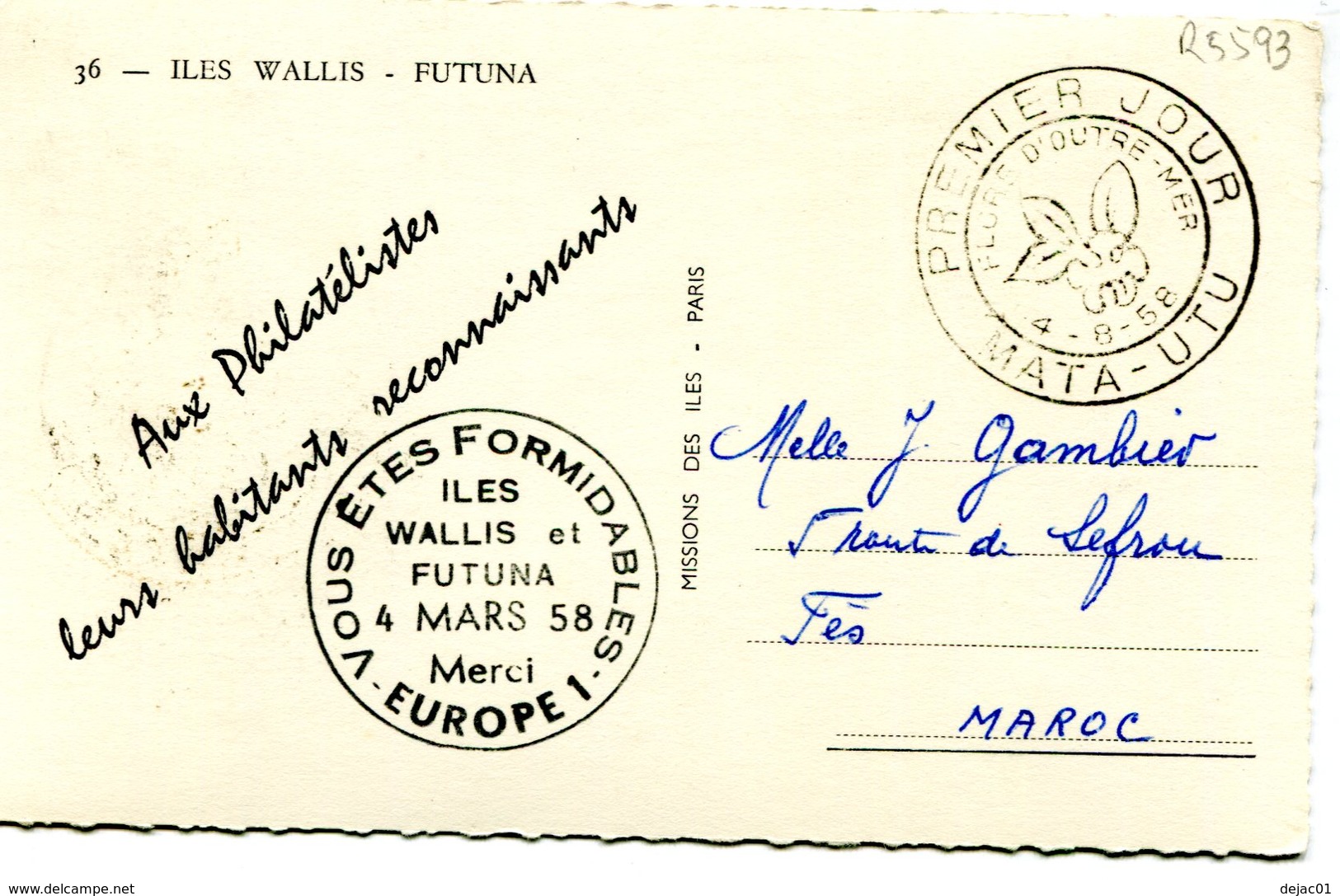 Wallis Et Futuna - Maury 169 Sur CP Ayant Circulé - Cachet Commémoratif Europe 1 - R 5593 - Tarjetas – Máxima