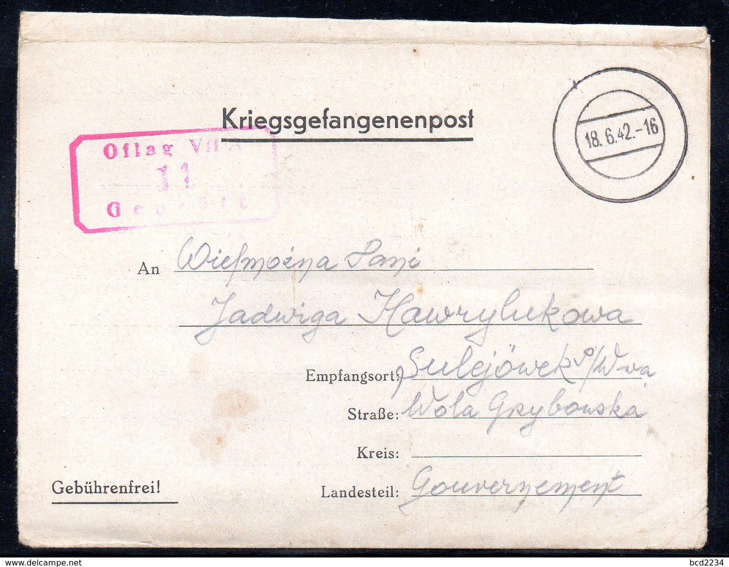 KRIEGSGEFANGENENPOST NAZI GERMANY THIRD REICH WW2 FROM PRISONER OF WAR POW CAMP OFLAG VIIA MURNAU TO SULEJOWEK GG POLAND - Camps De Prisonniers