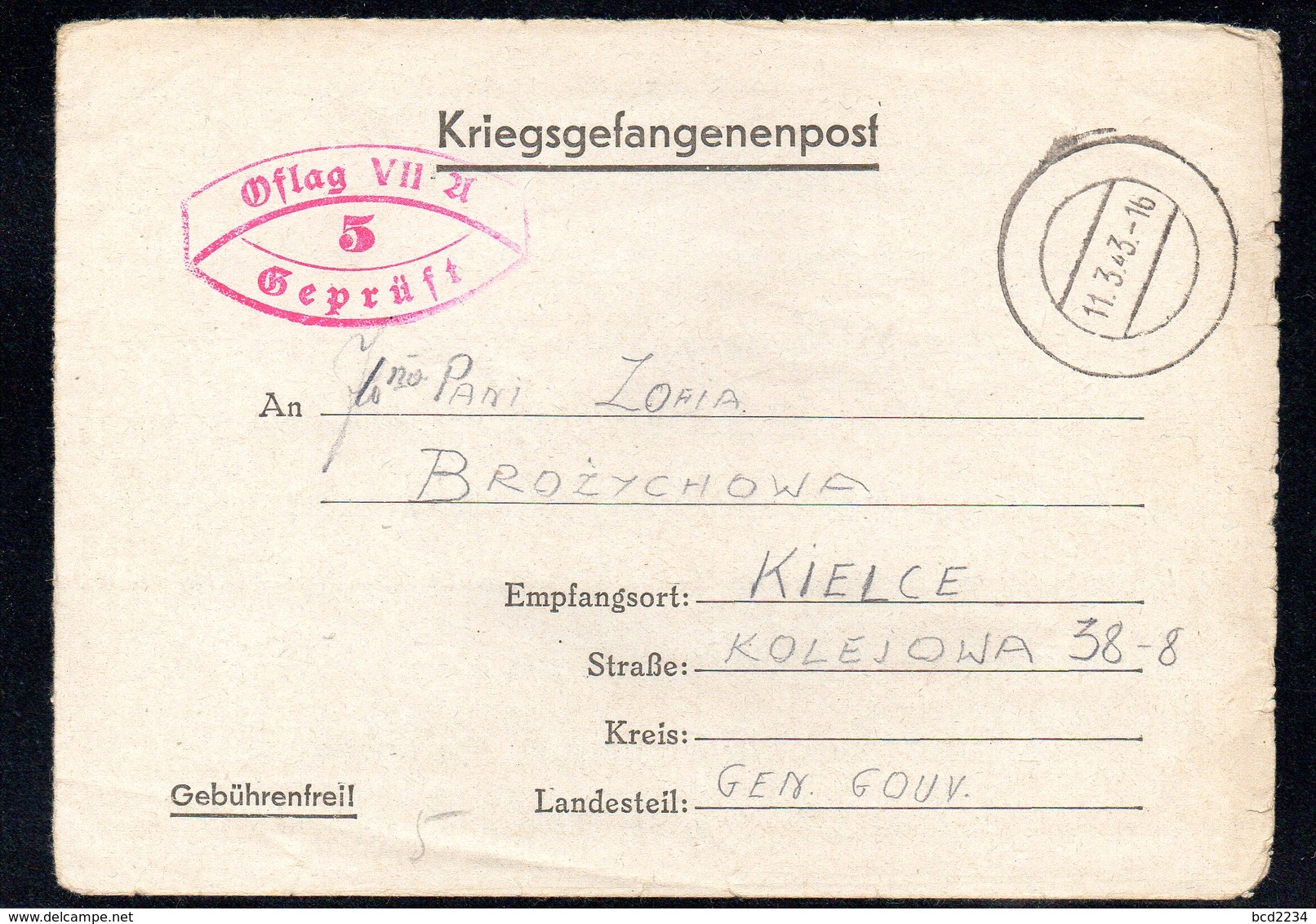 KRIEGSGEFANGENENPOST NAZI GERMANY THIRD REICH WW2 FROM PRISONER OF WAR POW CAMP OFLAG VIIA MURNAU TO KIELCE GG POLAND - Campo De Prisioneros