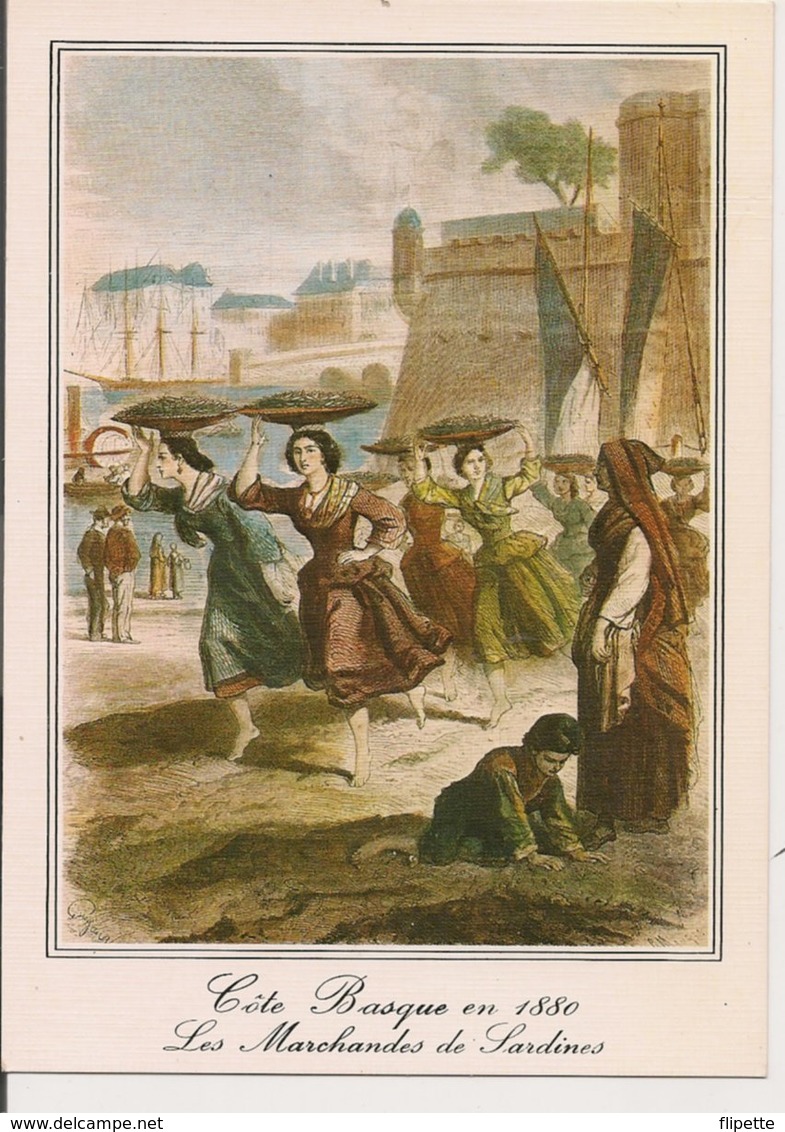 L35B083 -  Les Marchandes De Sardines Partent Vendre Sur La Côte Basque  - Vieilles Gravures - Elcé N°7875 - Personnages