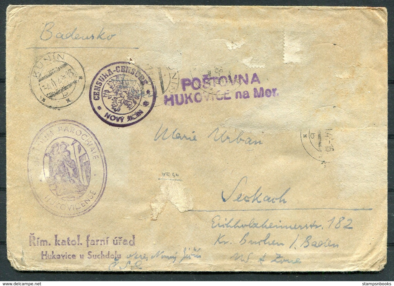 WW2 Czechoslovakia Censor Cover. Postovna Censure Hukovice Suchdolu - Covers & Documents