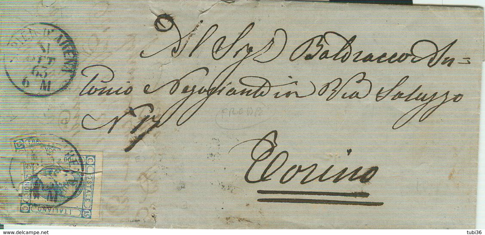 REGNO-LETTERA VIAGGIATA 1863-TIMBRO POSTE SAN PIER D'ARENA - TORINO, AMB. GENOVA-VENEZIA, - Storia Postale