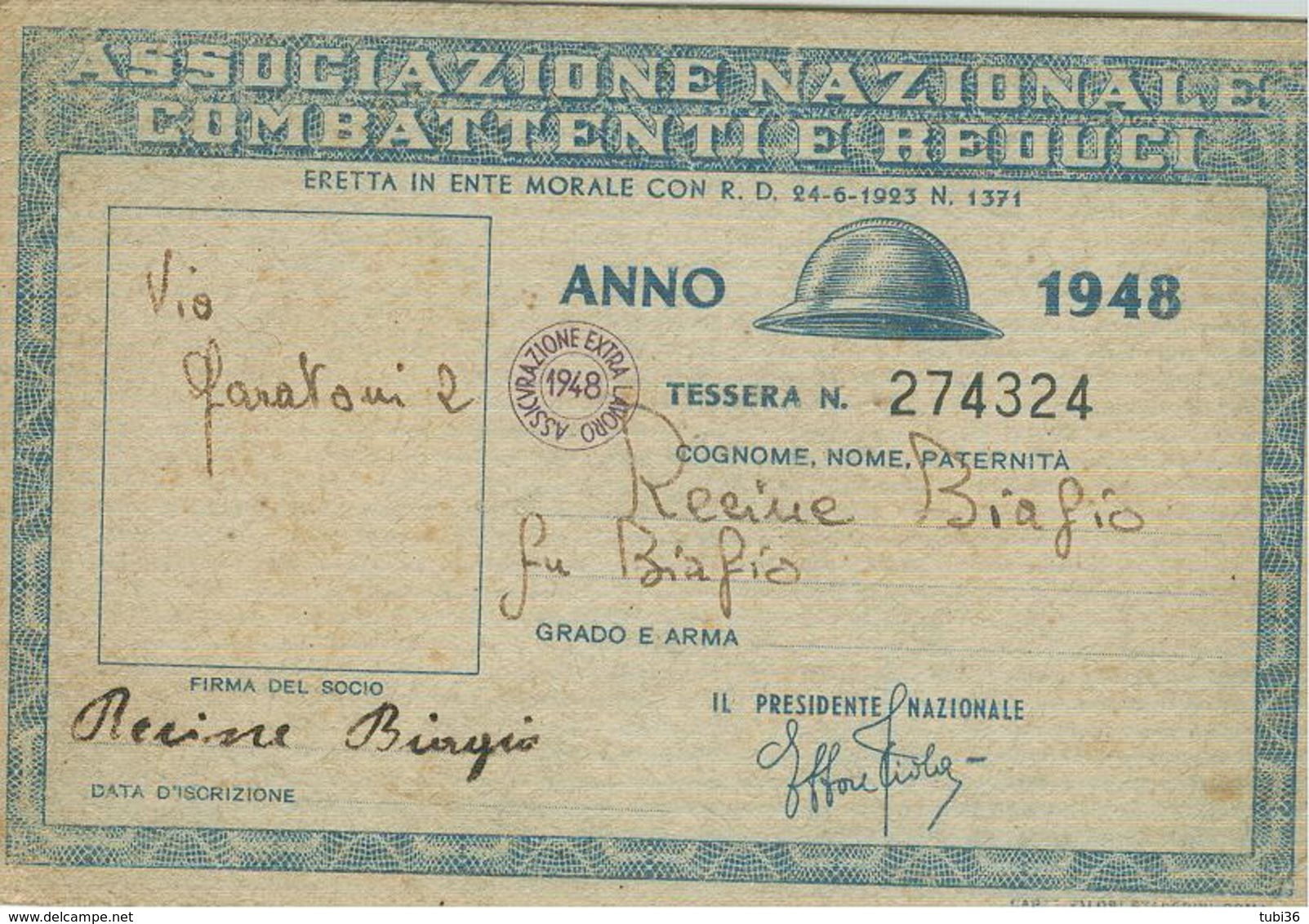 ASSOCIAZIONE NAZIONALE COMBATTENTI E REDUCI - 1948 - RAVENNA - Historische Dokumente