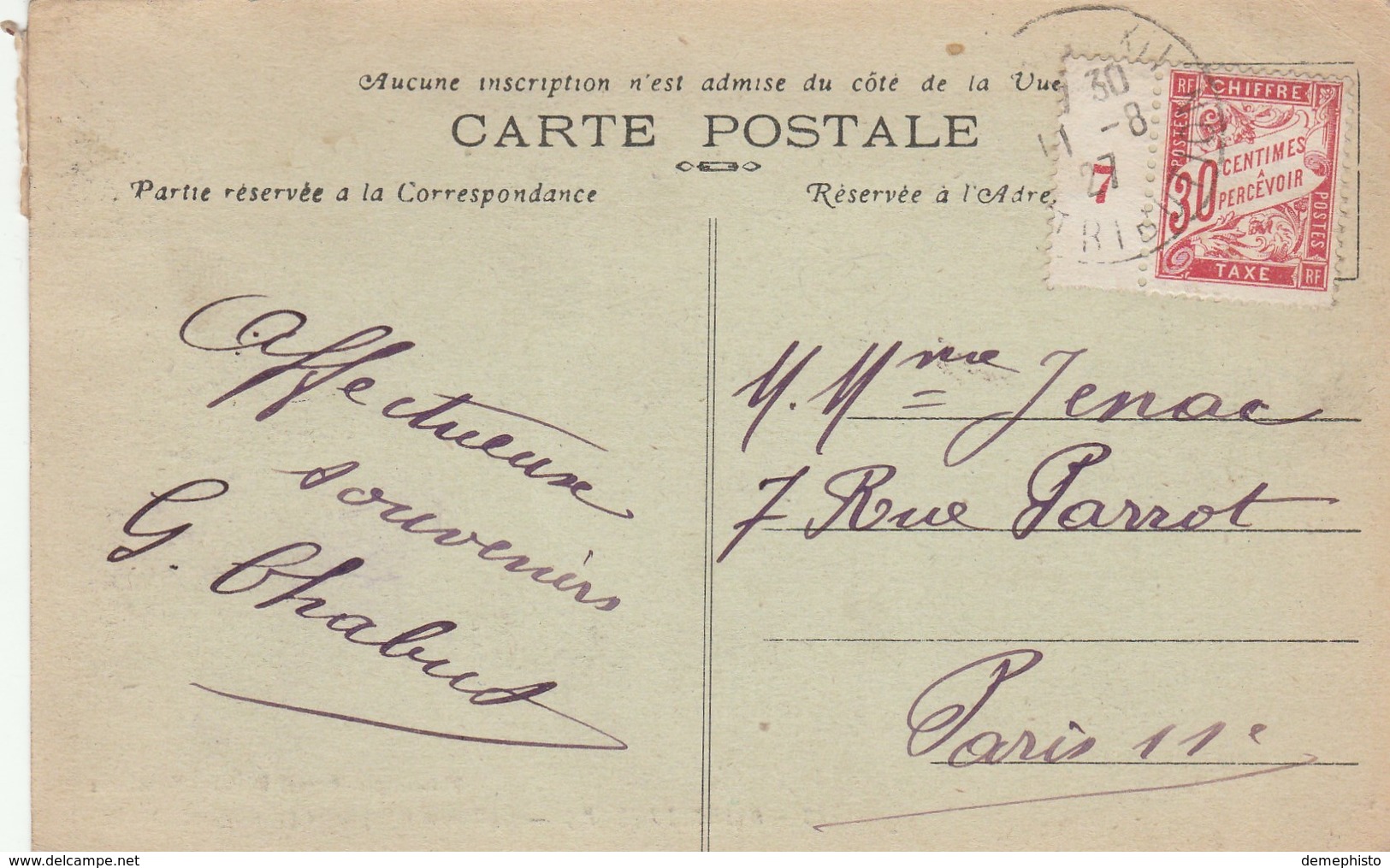 CPA Taxée Avec Millésime 7 - 1859-1959 Lettres & Documents