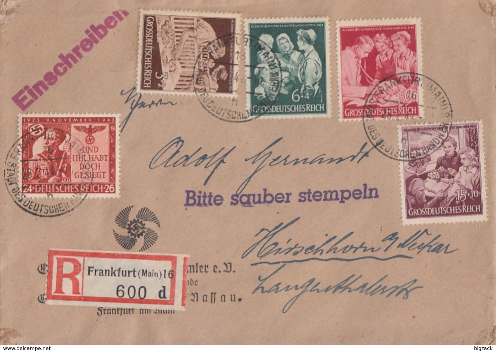 DR R-Brief Mif Minr.863,869-872 Frankfurt 28.2.44 - Briefe U. Dokumente