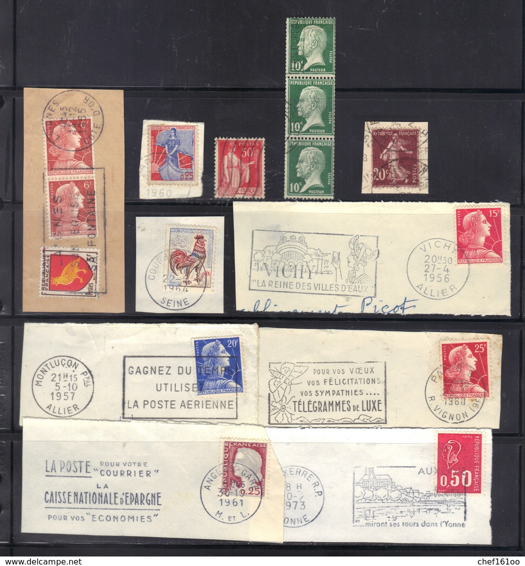 France : Lot De Timbres Tous De Roulette, Dont Pasteur N°170, Bande De 3. - Collections